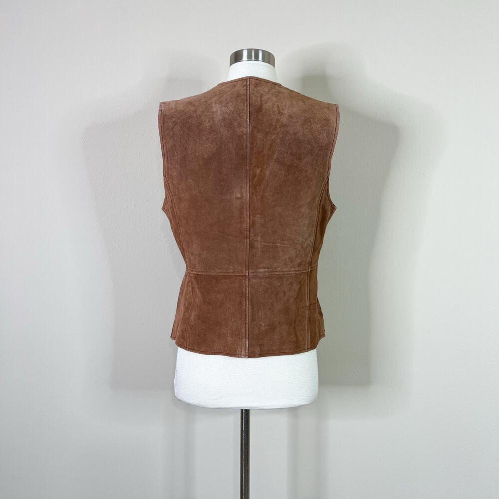 Vintage | Outbrook Suede Brown Leather Embroidered Western Boho Vest Large L - Picture 7 of 10